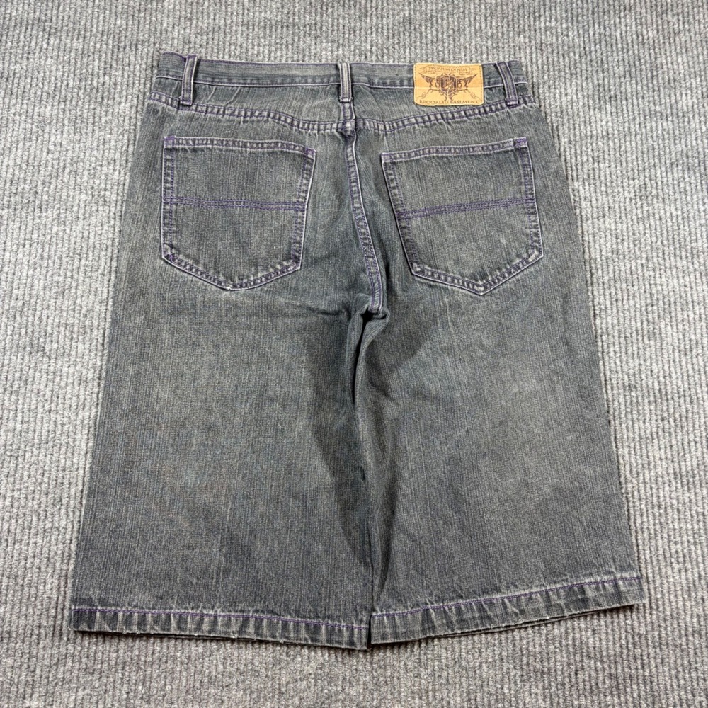 Brooklyn Basement Shorts Men's 36 Baggy Denim Black Purple Stitch Y2K Skate 90s